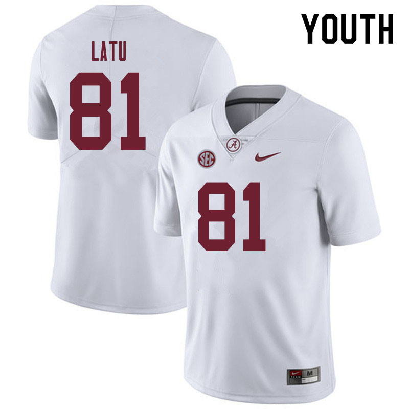 Youth #81 Cameron Latu Alabama Crimson Tide College Football Jerseys Sale-White